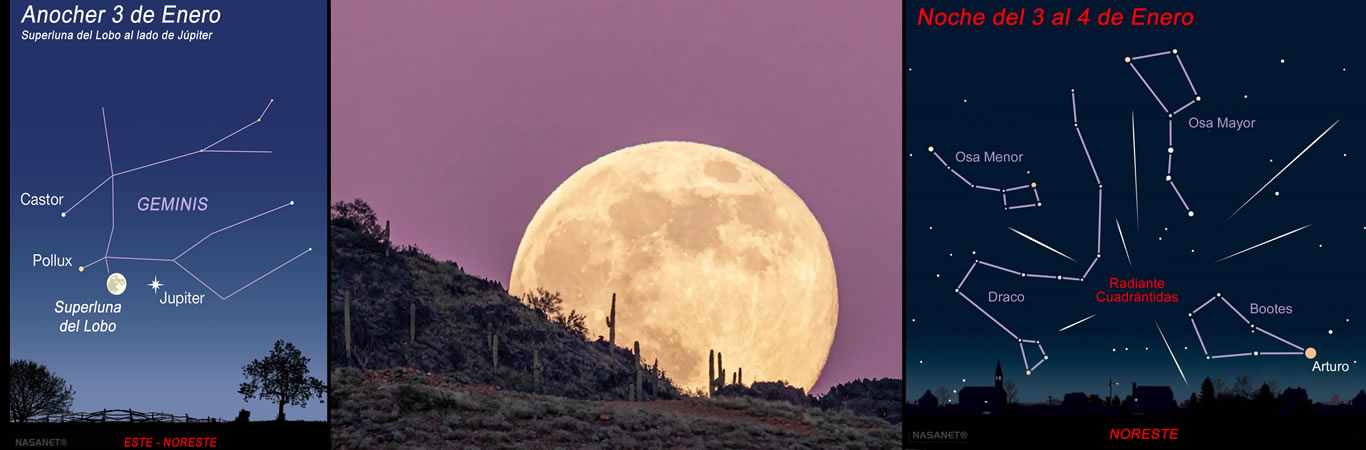 Fin de Semana Astronómico: las Cuadrántidas, la Superluna del Lobo y la Conjunción Luna-Júpiter