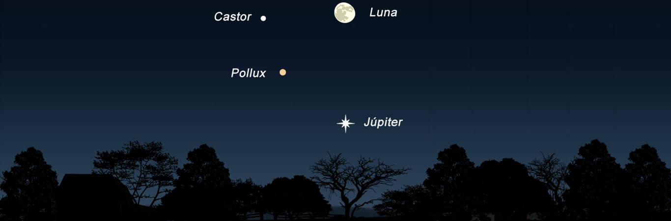 La Luna se Reúne con Júpiter y las Estrellas de Géminis