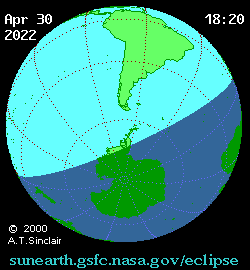 Recorrido eclipse parcial de Sol del 30 de Abril de 2022