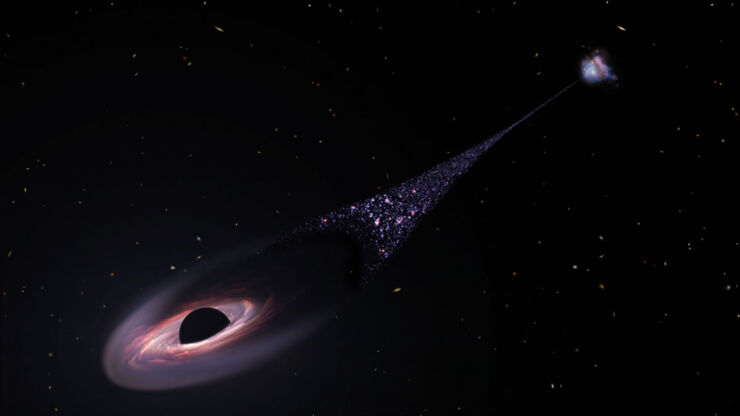 El Hubble Observa un Posible Agujero Negro Fuera de Control Creando un Rastro de Estrellas