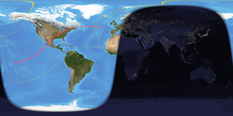 Mapa mundial del eclipse del 8 de abril de 2024