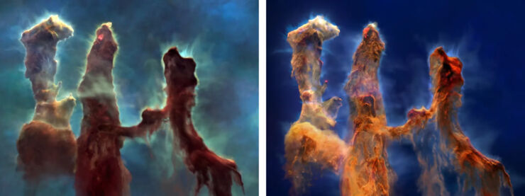 Los Pilares de la Creación Vistos en 3D Por los Telescopios Hubble y Webb de la NASA