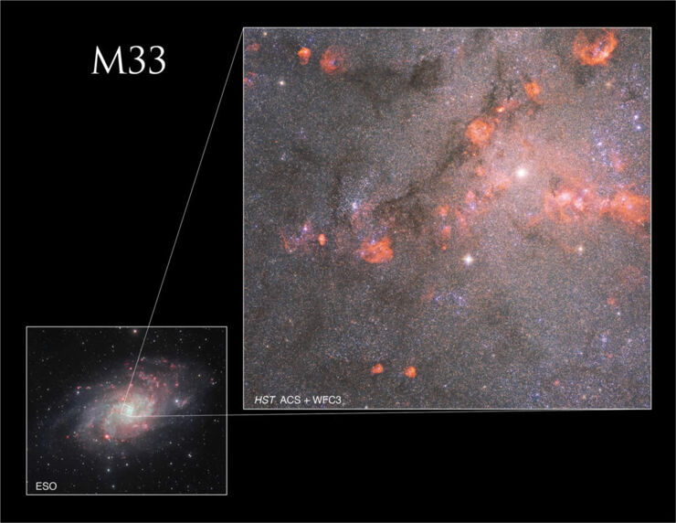 La vista del Hubble del centro de la galaxia M33