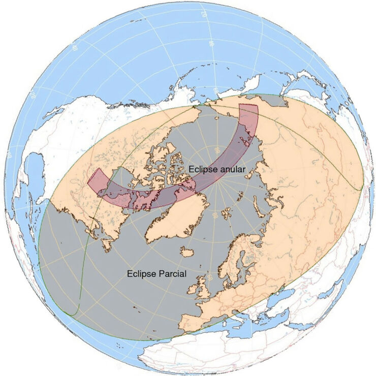 Mapa observación eclipse anular 10 Junio 2021