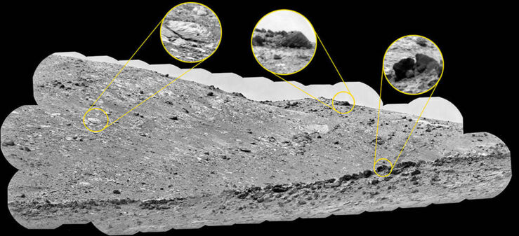 Muestras de rocas en Gediz Vallis Ridge