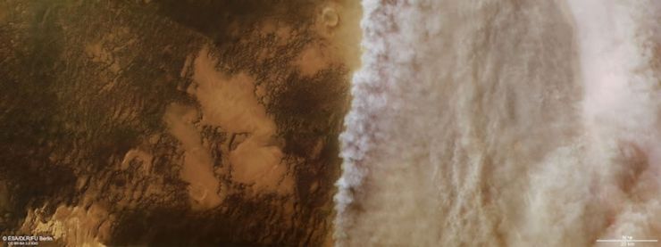 La Sonda Espacial Mars Express Capta una Tormenta de Polvo en Marte