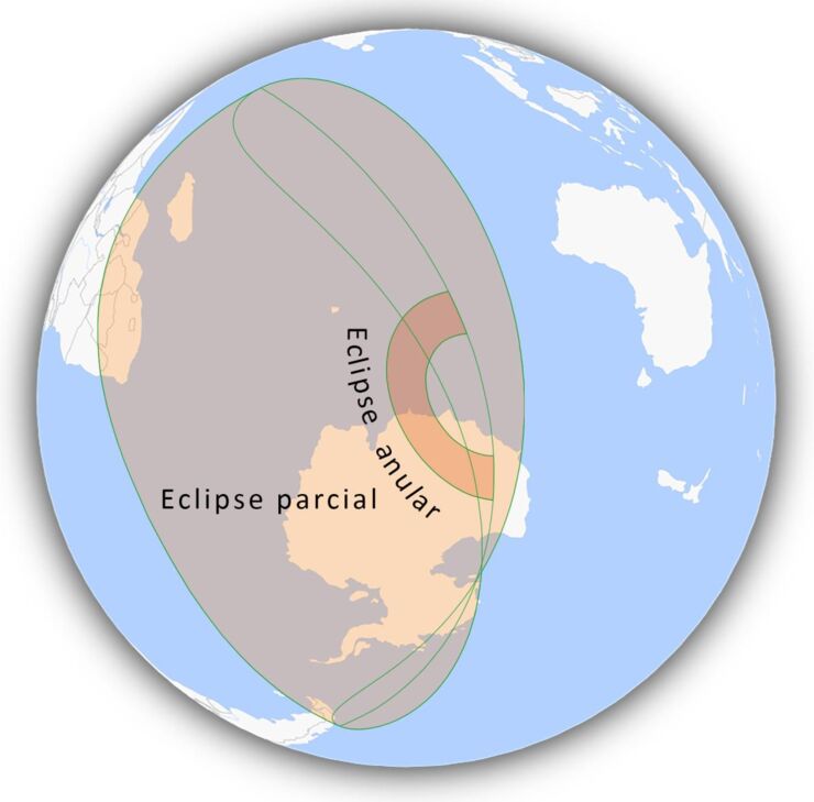 Mapa visibilidad del eclipse anular del 17 de febrero