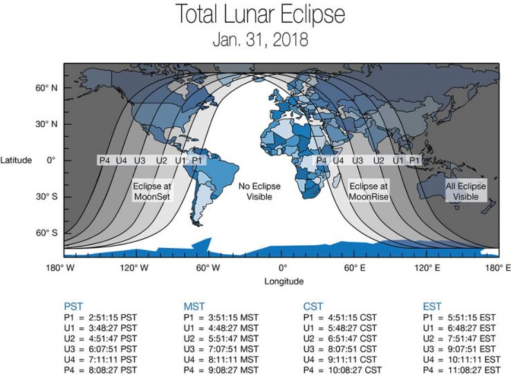 mapa del eclipse lunar del 31 de enero de 2018.