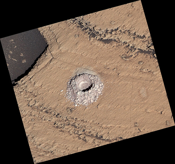 Muestra de una roca recolectada por el rover Curiosity apodada "Sequoia"