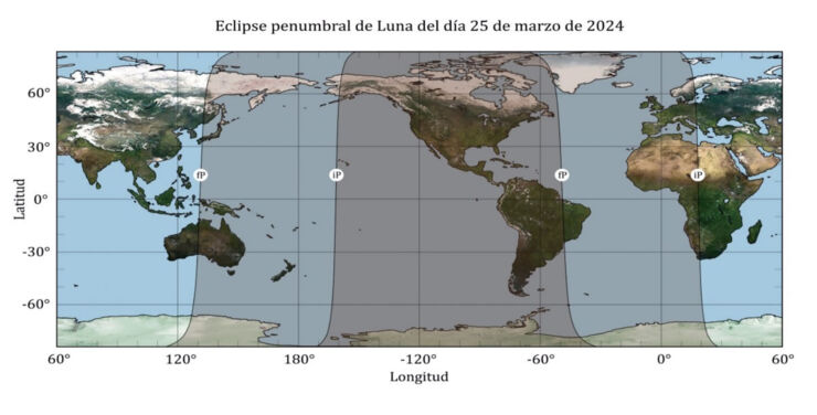 Mapa Eclipse Lunar del 25 de Marzo