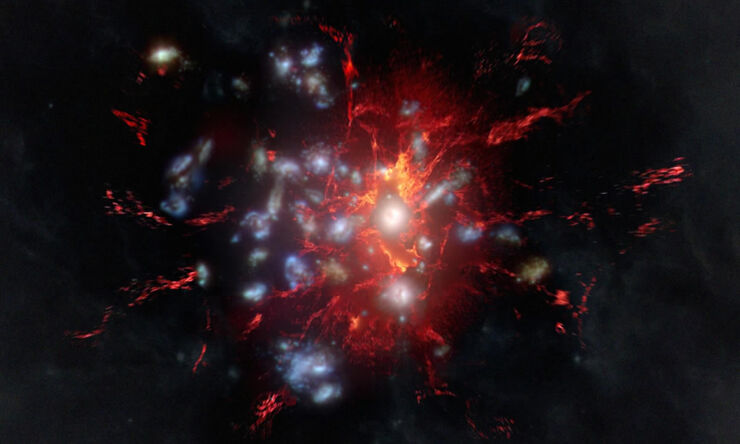 Descubren un Depósito de Combustible Cósmico Oculto en un Protocúmulo de Galaxias