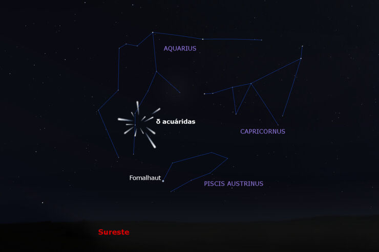 Mapa de observación de las Delta Acuáridas